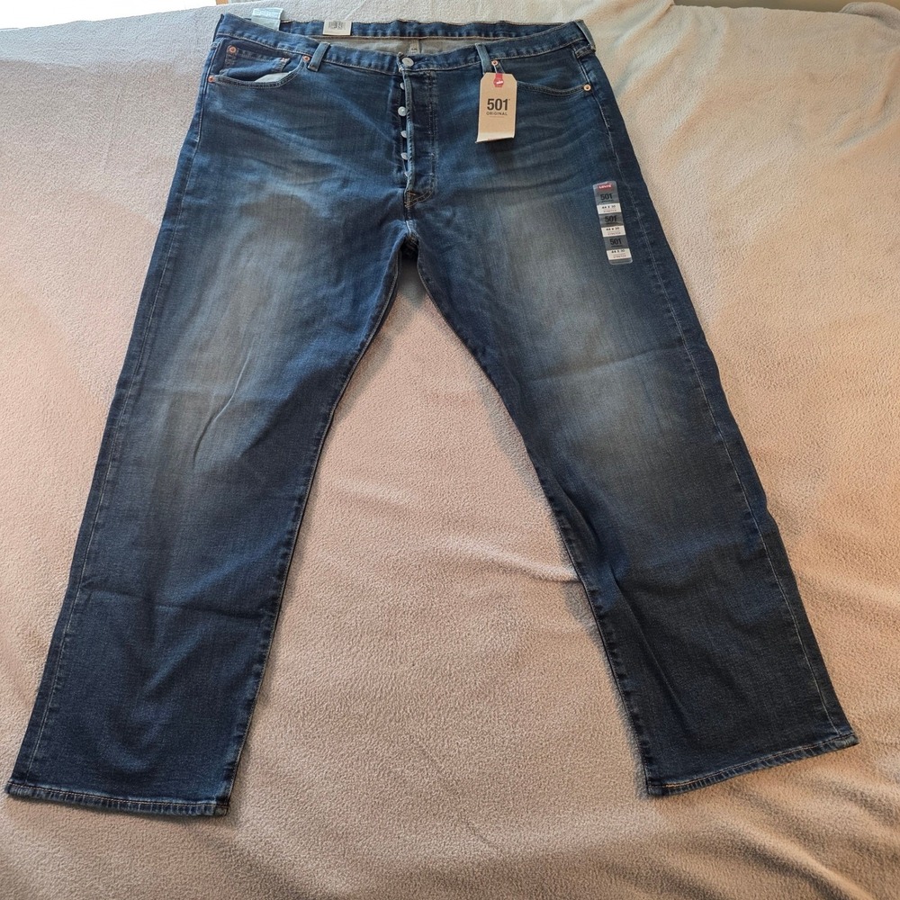 Levis 501 Original Fit Mens Jeans 44x30 Medium Wash Stretch Button Fly NWT